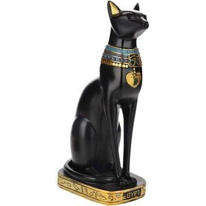 Resin,Ceramic Egyptian Handcrafted Cat Sculpture for Home Room Garde Black,Gold